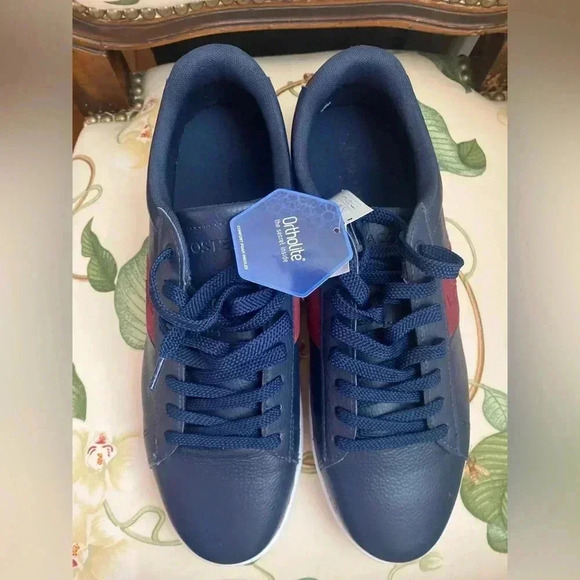 Lacoste  Carnaby Lace - Up Sneakers in Navy Blue and Burgundy Mens Size 10.5 NWT - Picture 7 of 8
